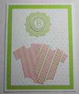 Stampin Up! Handmade card Welcome Baby Bodysuit Green Pink White w/ enve... - $6.12