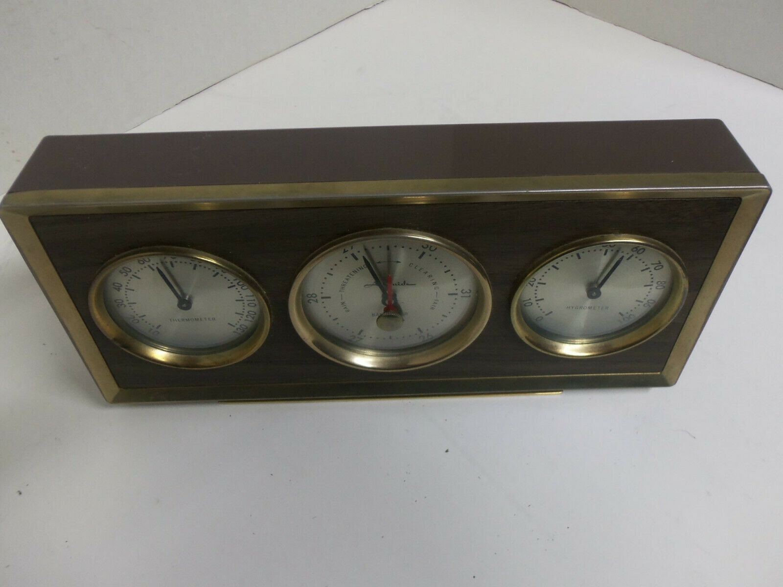 Mid Century Teak Weather Station Barometer Hygrometer Temperature