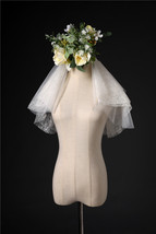 Shoulder Length Wedding Bridal Veils Layer Flower Lace Tulle White Bridal Veils  image 14
