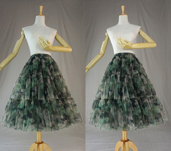 Women Knee Length Puffy Tulle Skirt Army Pattern Layered Tulle Skirt A-line Plus image 2