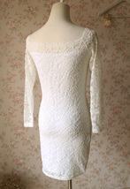 White Lace Dress Long Sleeve Stretchy Lace Sheath Dress Plus Size Party Dress image 3