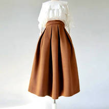 Winter Long Pleated Skirt Warm Woolen Midi Pleated Party Skirt BURGUNDY BLACK image 8