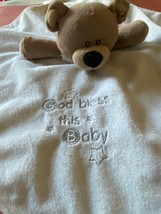 Baby Starters white Teddy Bear lovey Blanket w/ Rattle God bless this Baby - $15.83