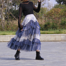 Navy Blue Tiered Tulle Skirt Outfit Womens Plus Size Navy Layered Tulle Skirt image 2