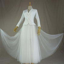 Women's White Suit Jacket White Asymmetrical Collar Boho Wedding Plus Size image 3