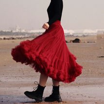 Burgundy Midi Puffy Tutu Skirt Plus Size High Waisted Layered Tulle Skirt image 12