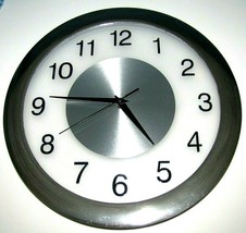 12&quot; ROUND POLISHED STAINLESS LOOK QUARTZ  WALL CLOCK LARGE BLACK HANDS &amp;... - $17.95