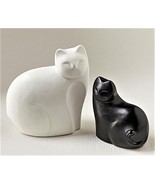Ceramic Nestling Cats Statue Set of Two - Black and White 5&quot; to 7&quot; Tall - $39.99