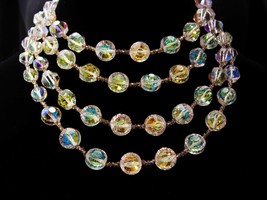 1950s Vendome Aurora Borealis crystal necklace set - unusual glass beads... - $475.00
