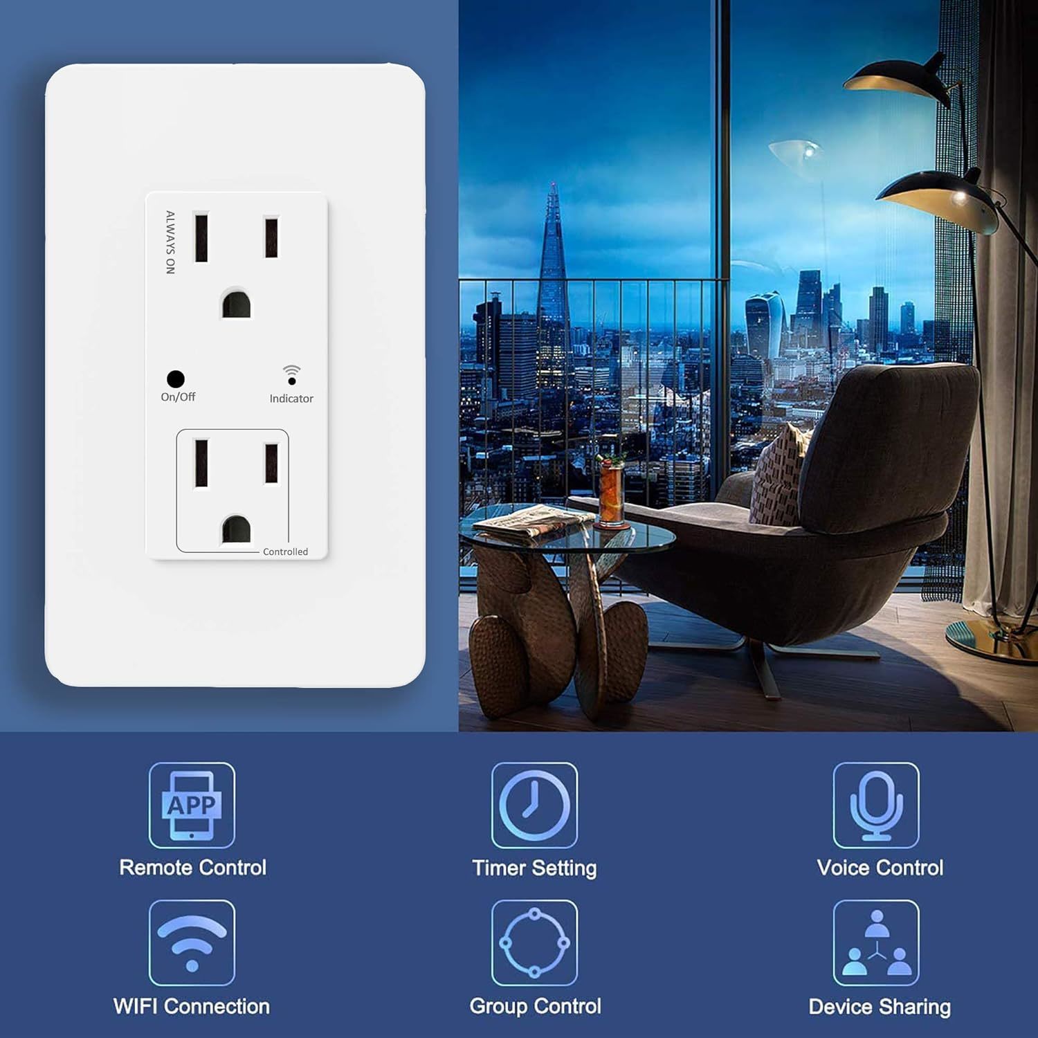 UltraPro Outdoor Plug-In 2-Outlet WiFi Smart Switch, Black