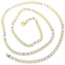 18K YELLOW WHITE GOLD CHAIN 3 MM, 19.7 INCHES, ALTERNATE GOURMETTE AND S... - $497.86