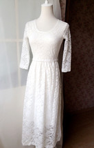 Ivory White Lace Boho Dress long Sleeve Lace Dress Easy Fitted Wedding Plus Size