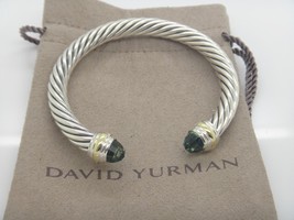 David Yurman Sterling Silver 7mm Prasiolite And 14K Gold Cable Cuff Bracelet - $365.31