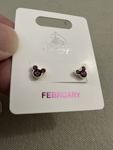 Disney Parks Mickey Mouse Faux Amethyst February Birthstone Stud Earrings Golden image 2