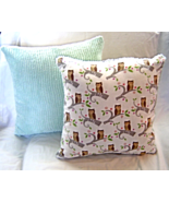 New Handmade Pillow 18 Inch Sea Foam Green Chenille with Owls - $26.99