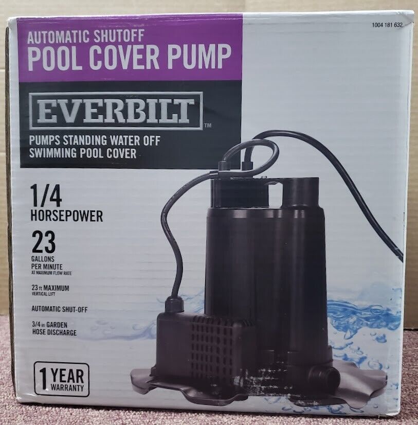 Everbilt 1/4 HP Pool Cover Pump W/ Strainer Base Extra Long Cord ...