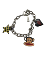 Vintage Paul Frank Charm Bracelet Enamel Monkey Heart Spell out logo - $44.50