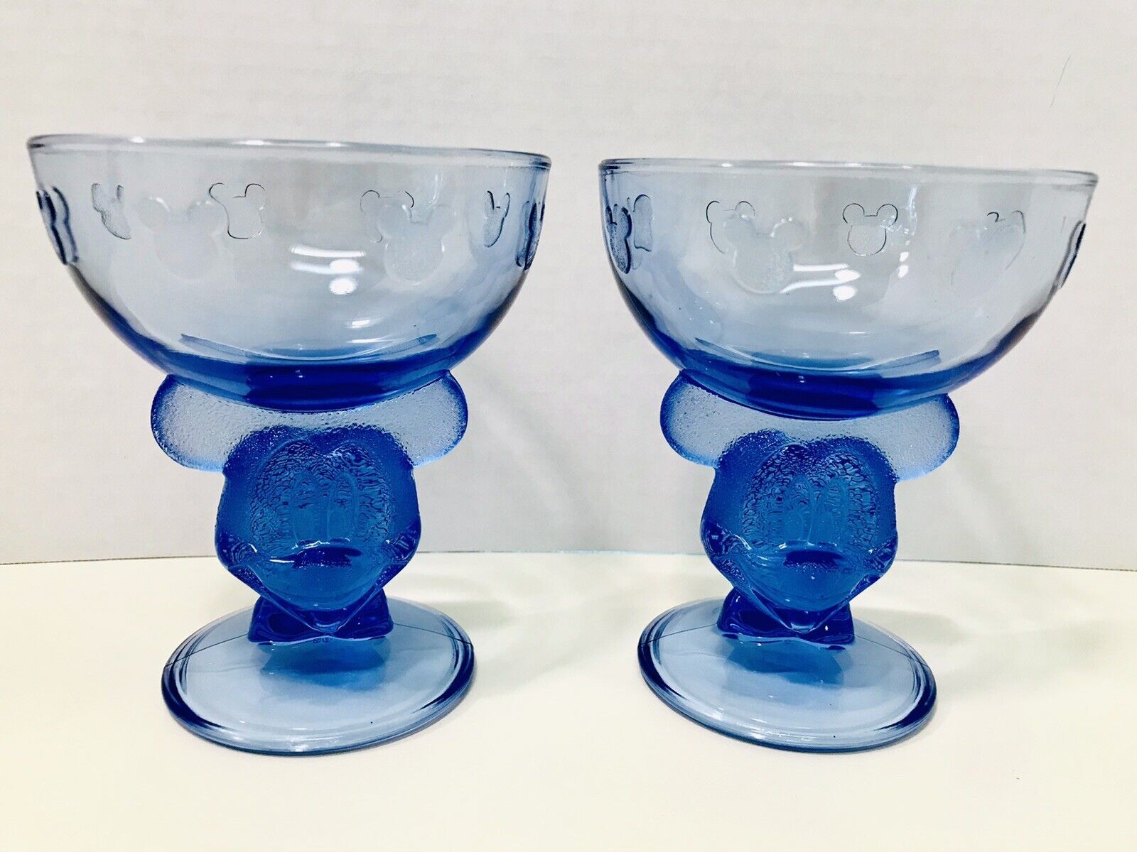 Primary image for Walt Disney Mickey Mouse Pedestal Embossed Rim Dessert Margarita Blue 2 Glasses