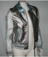 Hilfiger Collection Runway Silver Metallic Leather Bomber Jacket Size 6 - $329.00