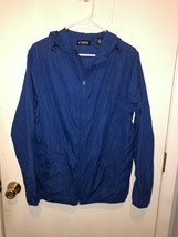 Chaps Mens Medium Blue Hooded WInbreaker Jacket Full Zip Lightweight - $14.84