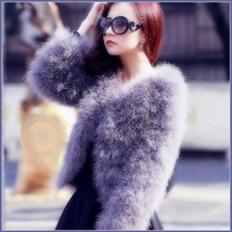 Long Sleeve Plush Long Hair Feather Ostrich Fur Short Waist or Hip Length Coat image 2