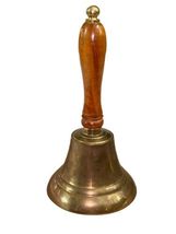 Vintage Brass Wood Handle Hand Held Bell 7.5" School Dinner Nautical India image 4