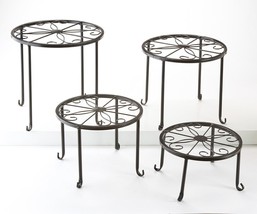 Nestable Plant Stands Set of 4 Metal with Curved Feet Black Matte Finsh