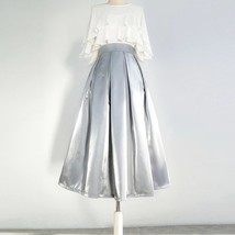 SLIVER Satin Polyester Pleated Midi Skirt Outfit Women Pleated Midi Party Skirts