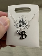 Disney Parks Mickey Mouse Faux Gem Icon Letter Initial B Necklace Silver Color