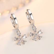 925 Silver Sterling Flower Drop Crystal Dangle Earrings - FAST SHIPPING!!! - $11.99