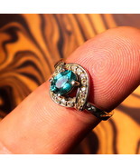 Sterling Silver Solitaire Ring with oval Cut Blue Zircon and 16 CZ - Size 6 - $59.00