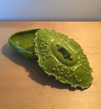 Vintage 70s Holland Mold green ornate trinket/candy dish with lid/cover