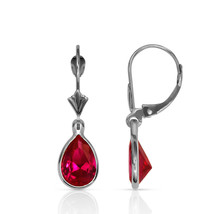 2.00CT 14K White Gold Bezel Set Pear Shaped Ruby Leverback Dangle Earrings - $115.81