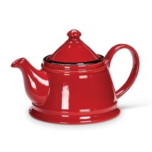 Red Teapot Enamel Look Stoneware 32 oz 9" Long Refined Rustic Charm Vintage Look