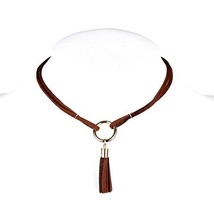 Gold Tone Brown Faux Suede Choker Necklace with Tassels - $22.99