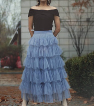 Dusty Blue Layered Tulle Skirt Dusty Blue Wedding Tulle Skirt Outfit Plus Size image 1