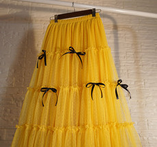 Layered Tulle Skirt Outfit w. Bow Festival Long Tulle Skirt Yellow Blue Wine-red image 7