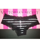 NEW VICTORIA&#39;S SECRET PINK ALL OVER LACE CHEEKSTER PANTY PURE BLACK STRI... - $12.86