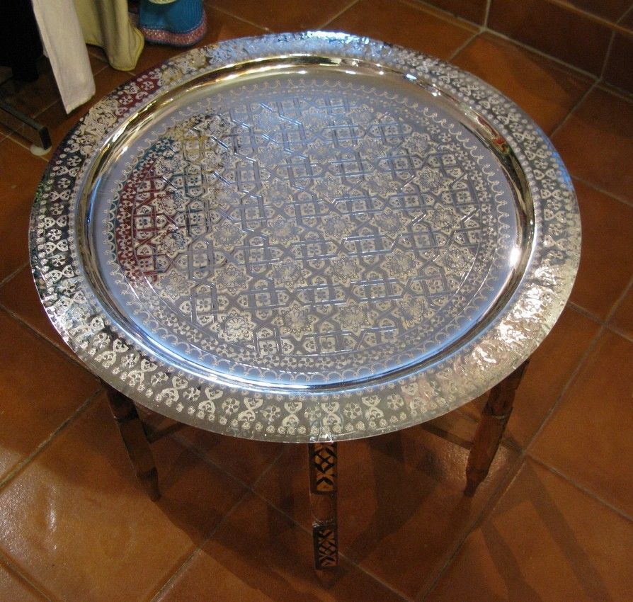 Moroccan tray tableMoroccan silver end tableMoroccan silver tray