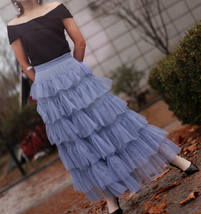 Dusty Blue Layered Tulle Skirt Dusty Blue Wedding Tulle Skirt Outfit Plus Size image 2