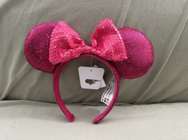 Disney Parks Hot Pink Bow and Sparkle Ears Minnie Mouse Headband NEW
