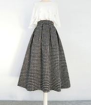 Women Black Winter Tweed Skirt Outfit A-line High Waisted Pleated Tweed Skirt