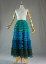 GREEN BLUE Tiered Tulle Skirt A-line Layered Long Tulle Skirt Plus Size Party