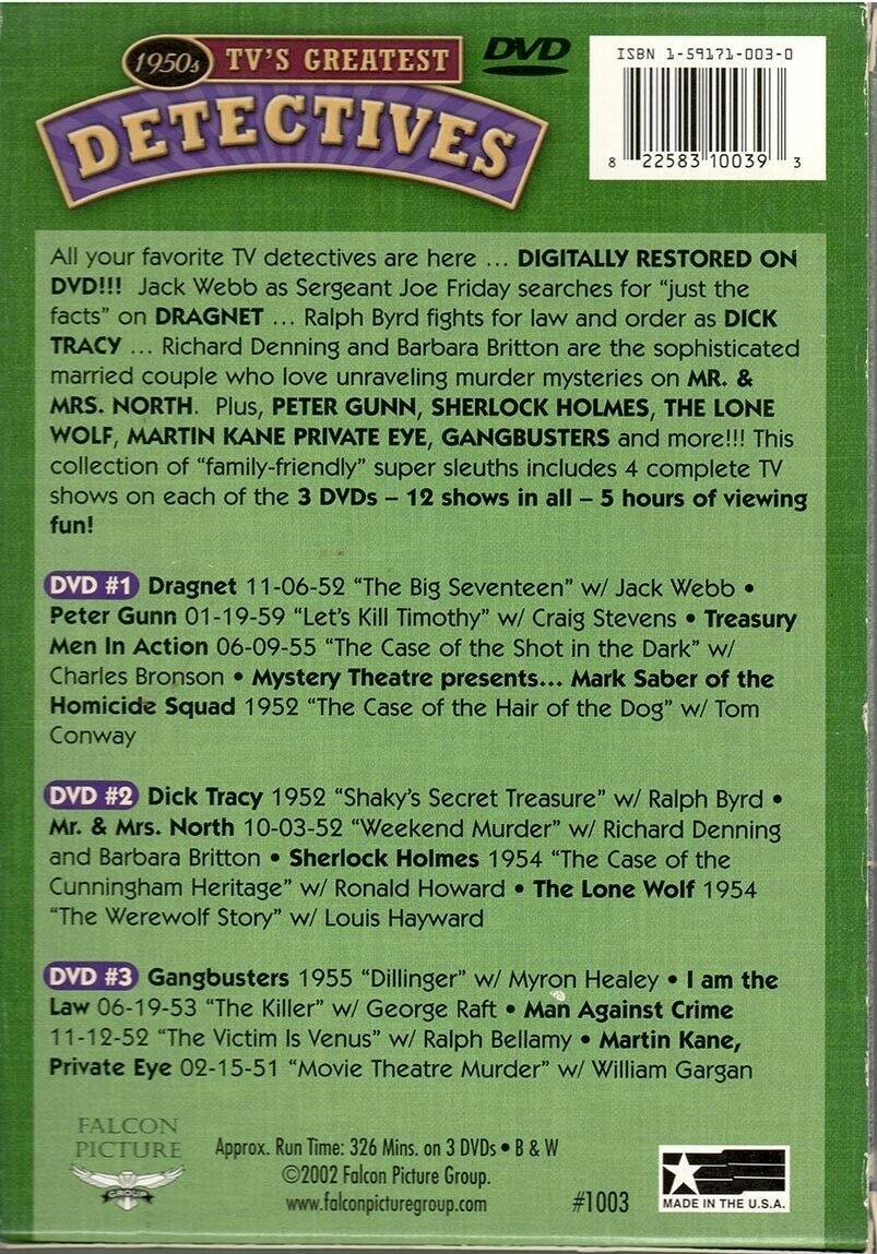 1950s TV's Greatest Detectives DVDs & Bluray Discs