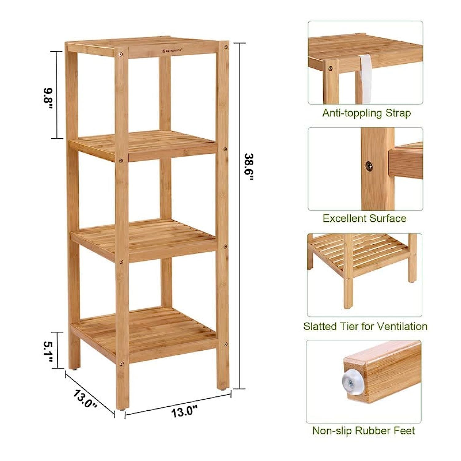 Bamboo Corner Storage Shelf - 4 Tier - By Trademark Innovations