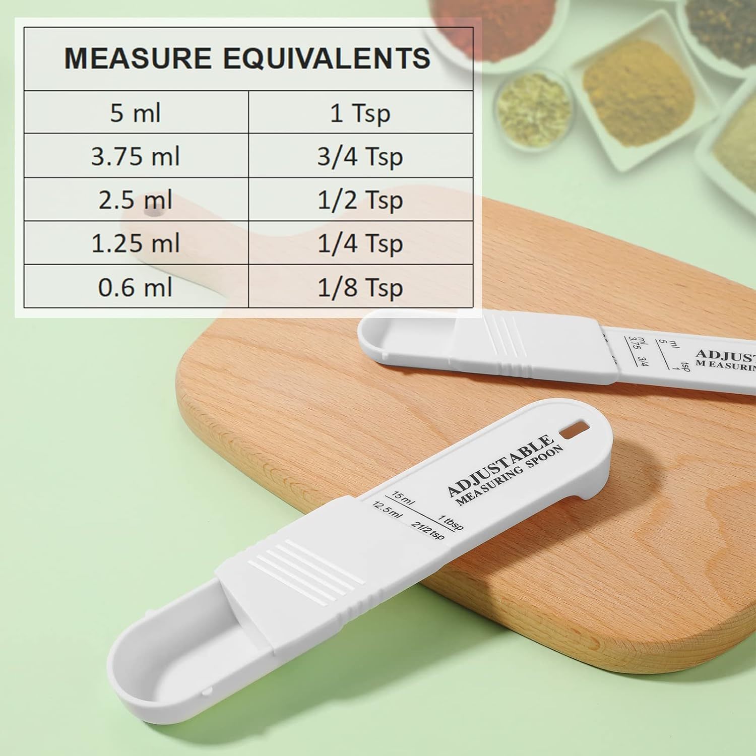 2 Pcs Sliding Adjustable Measuring Spoons,Adjustable from 1/2 Teaspoon to 1, Measuring Dry/Liquid Ingredients,Metering Spoon for Baking,Cooking