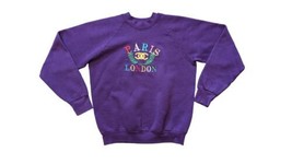 Vintage London Paris Purple Embroidered Crewneck Pullover Fruit Of The L... - $16.15