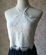 White Lace V Neck Top Sleeveless Lace Top Bridesmaid Separate Lace Top Plus Size image 13