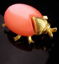 Unusual beetle brooch - peach moonglow - lucite insect bug - pet for you... - $55.00