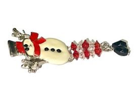 Vintage Silver White Red Crystal Moving Legs Snowman Frosty Pin Brooch Unsigned image 6